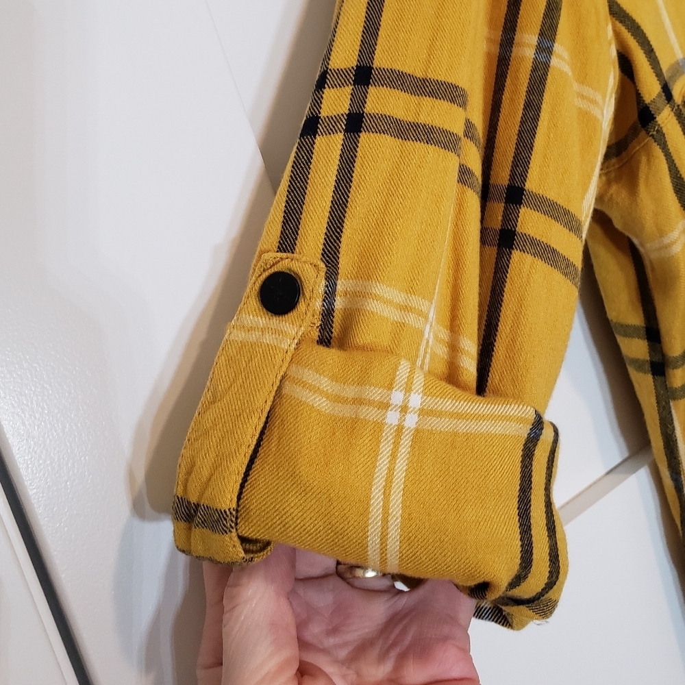 Sanctuary Plaid Boyfriend Light Flannel Snap Down Mustard Black White Si… - Picture 7 of 14
